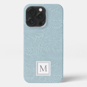 Etui iPhone 13 Pro Monogramme Botanique Floral Bleu Clair Élégant
