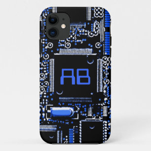 Coque iphone monogramme Circuit Blue 2