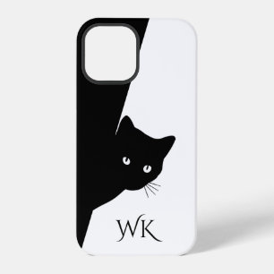 Coque iPhone 12 Pro Monogramme de chat noir rusé