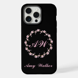 Monogramme de fleurs de cerisier rose