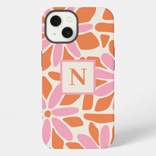 Coque iPhone Monogramme de fleurs rose et orange (Verso)
