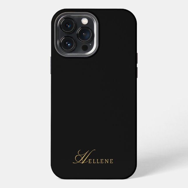 Coque iPhone Monogramme de luxe Black & Gold Chic Script (Verso)