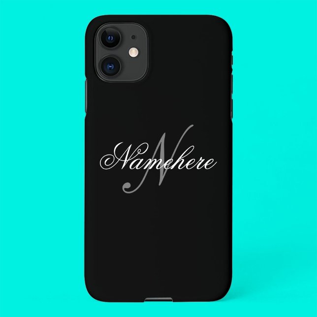 Coque iPhone Monogramme de nom noir et blanc personnalisé uniqu (Créateur téléchargé)