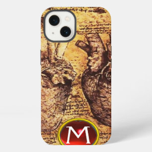 Etui iPhone 13 Monogramme de parchemin de gemme du cœur et de ses