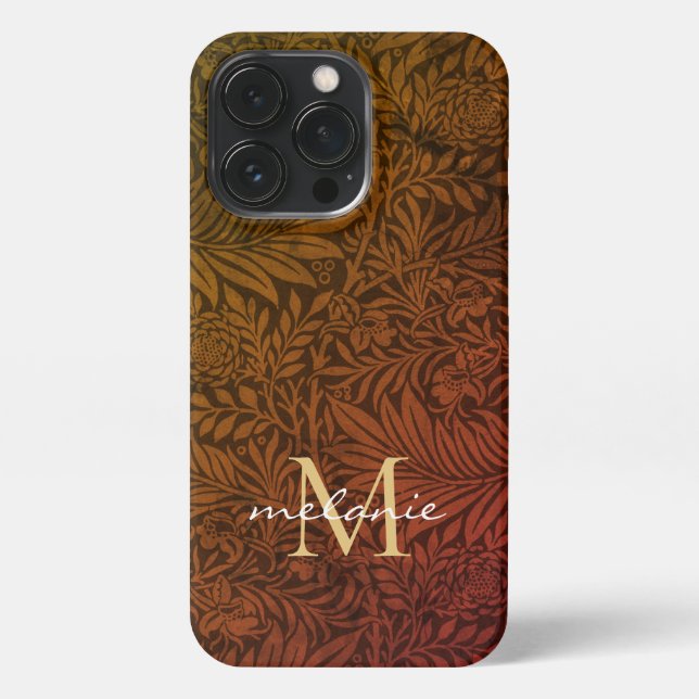 Coque iPhone Monogramme de script floral or orange rouille élég (Verso)