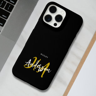 Coque iPhone 16 Pro Max Monogramme de script noir et or