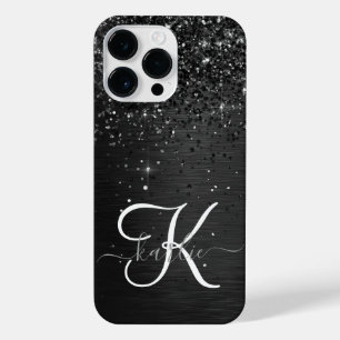 Coque Pour Pour iPhone 14 Pro Max Monogramme d'étincelle à Parties scintillant noire