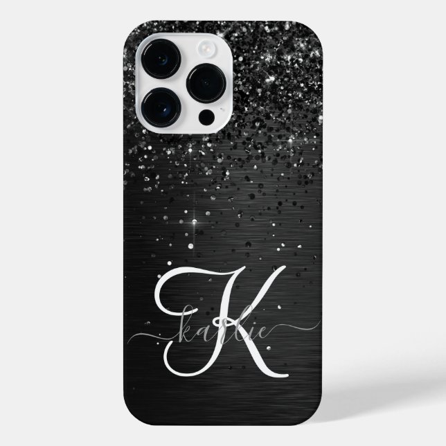 Coque iPhone Monogramme d'étincelle à Parties scintillant noire (Verso)