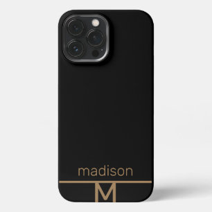 Etui iPhone 13 Pro Max Monogramme d'or noir moderne personnalisé simple