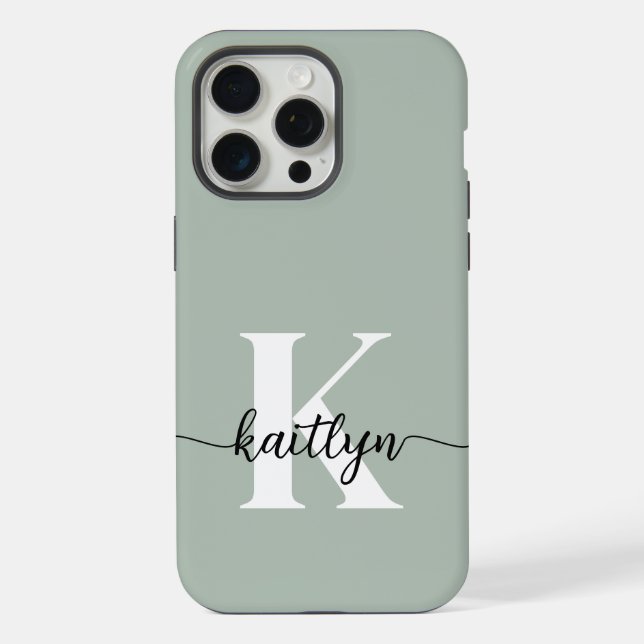 Coque iPhone Monogramme écriture vert sauge (Verso)