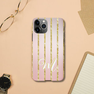 Coque iPhone 11Pro Monogramme élégant et féminin à paillettes dorées
