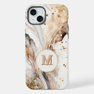 Monogramme Élégant Marbre Brun Or Abstrait Design