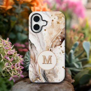 Monogramme Élégant Marbre Brun Or Abstrait Design