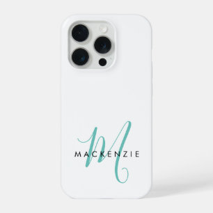 Monogramme élégant moderne blanc sarcelle écriture