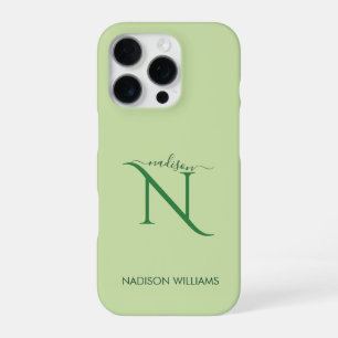 Coque iPhone 16 Pro Monogramme élégant Personnalisé vert clair