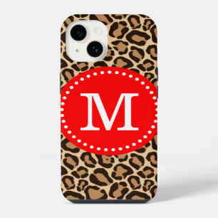 Coque Pour iPhone 14 Monogramme Empreinte de léopard rouge et Brown
