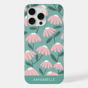 Monogramme en bas Nom Motif floral rose et vert