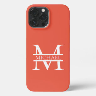 Etui iPhone 13 Pro Max Monogramme et nom d'orange élégant personnalisé