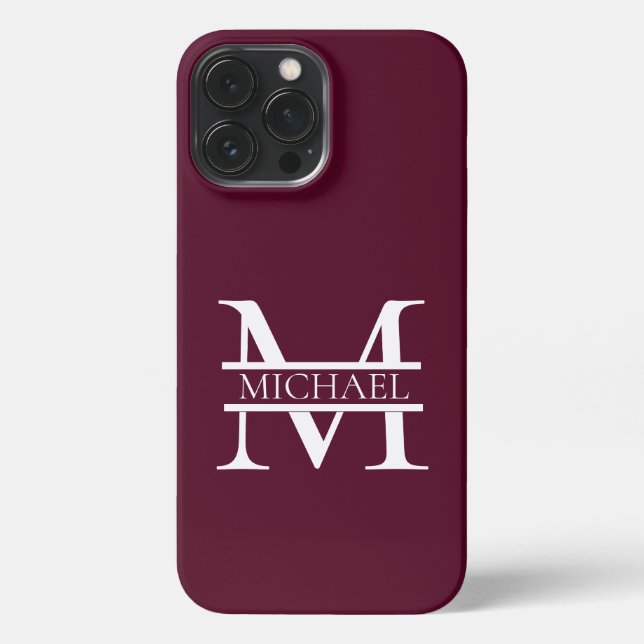 Coque iPhone Monogramme et nom Elegant Bourgogne Personnalisé (Verso)