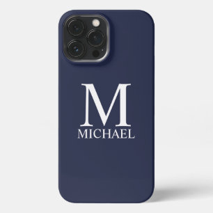 Etui iPhone 13 Pro Max Monogramme et nom personnalisés bleu marine