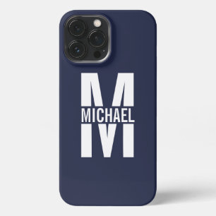 Etui iPhone 13 Pro Max Monogramme et nom personnalisés bleu marine
