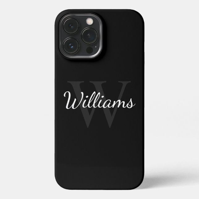 Coque iPhone Monogramme et nom personnalisés classiques Noir (Verso)