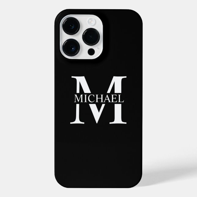 Coque iPhone Monogramme et nom personnalisés en noir (Verso)