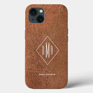 Etui iPhone 13 Monogramme Faux Cuir Brown