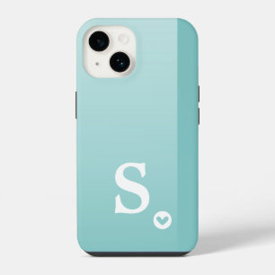 Coque Pour iPhone 14 Monogramme Féminin Vert Menthe Cœur Simple Moderne