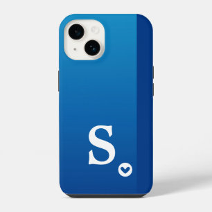 Coque Pour iPhone 14 Monogramme Fillette Cœur Bleu Simple Moderne Chic