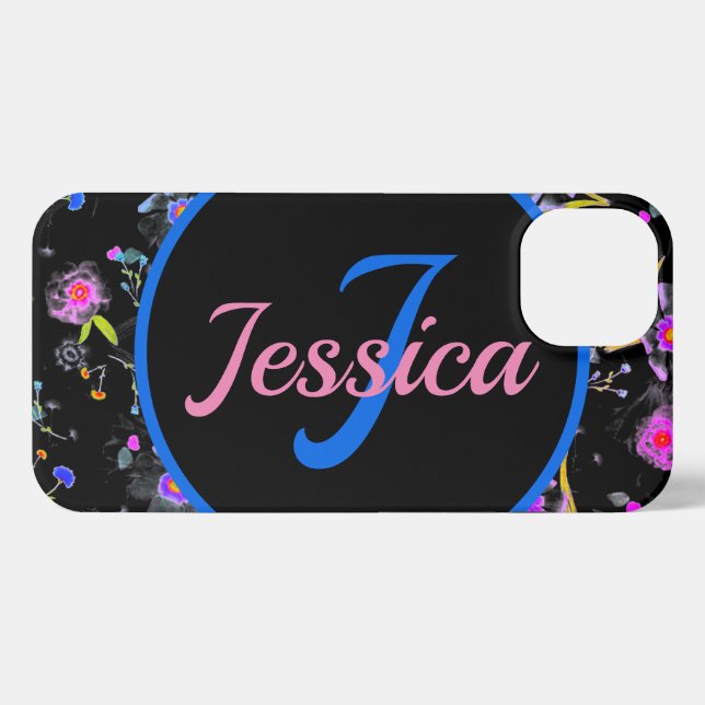 Coque iPhone Monogramme floral élégant (Verso Horizontal)