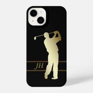 Coque Pour iPhone 14 Monogramme Golfeur Silhouette Or