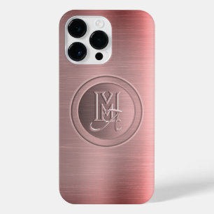 Coque Pour Pour iPhone 14 Pro Max Monogramme Gravé Acier Rose Métallisé