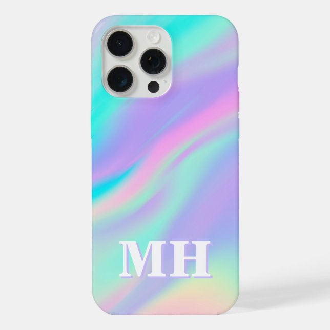 Coque iPhone Monogramme initial de Faux Iridescente (Verso)