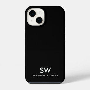 Coque Pour iPhone 14 Monogramme Initial Minimaliste Moderne Noir