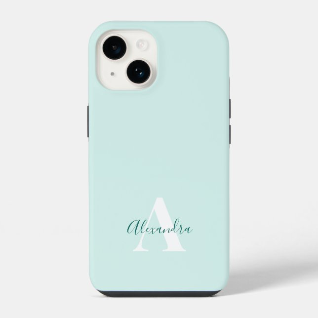 Coque iPhone Monogramme Initial Moderne Menthe & Vert (Verso)