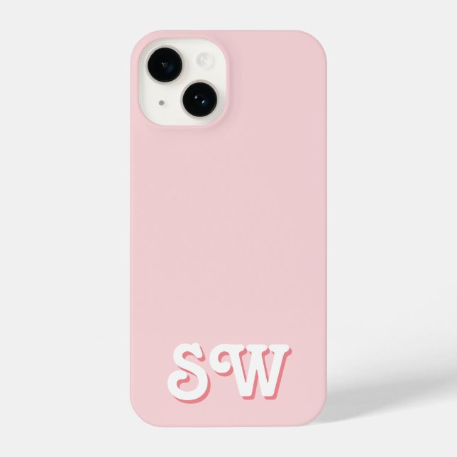 Coque iPhone Monogramme initial rétro rose minimal (Verso)