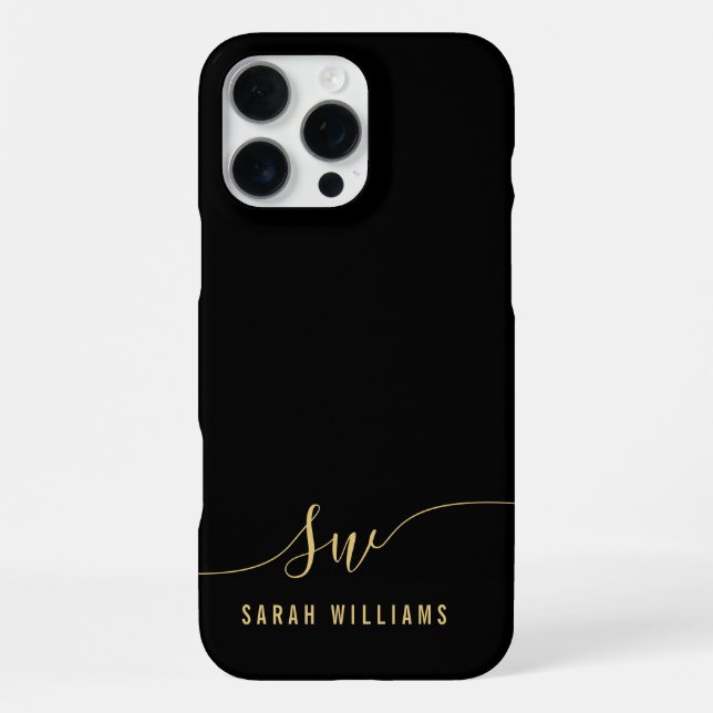 Coque iPhone Monogramme Initial Script Élégant Noir (Verso)