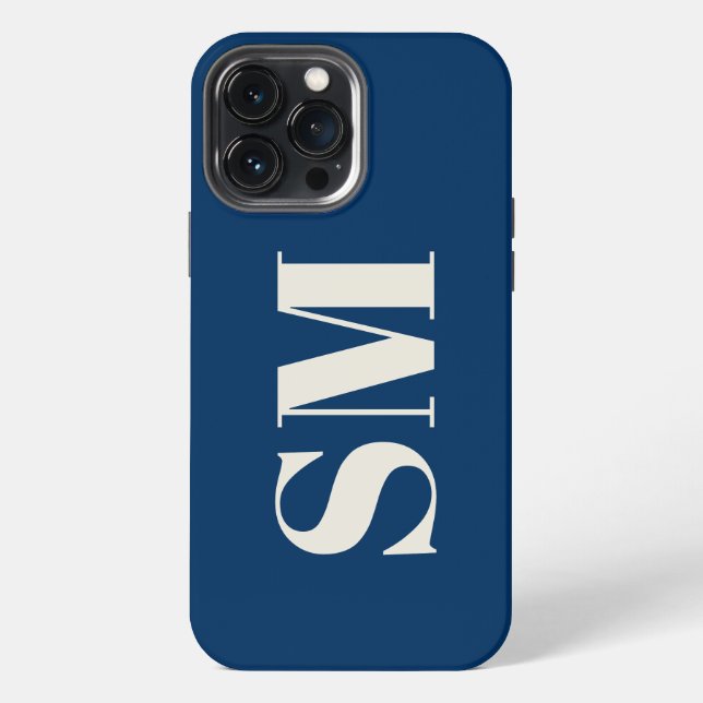 Coque iPhone Monogramme initiale bleu marine  (Verso)