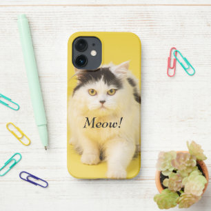 Coque iPhone 12 Mini Monogramme modèle photo Cute chat Jaune brillant