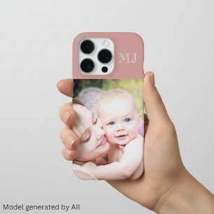 Coque iPhone 16 Pro Monogramme Moderne 1 Photo Rose Poussiéreuse