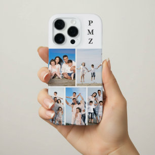 Coque iPhone 16 Pro Monogramme Moderne 5 Photo Collage Cloud Dancer Bl