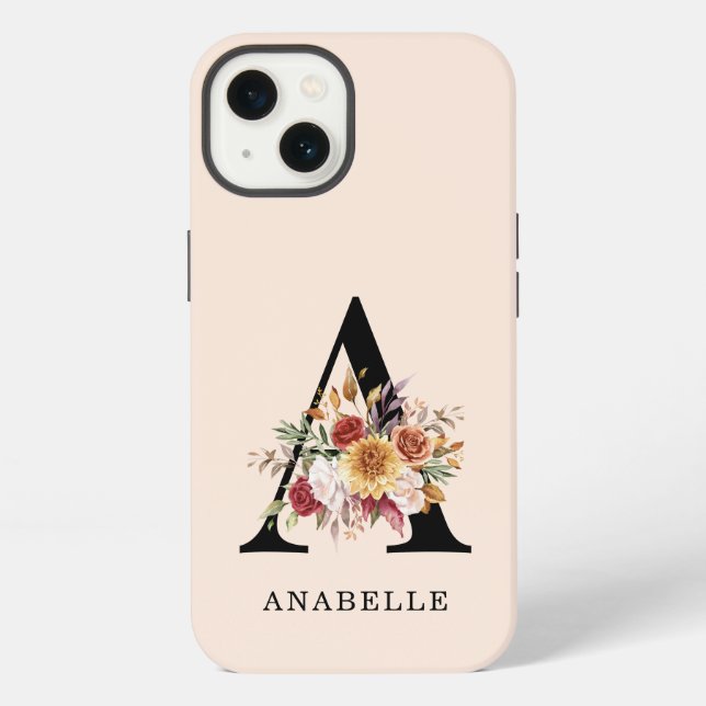 Coque iPhone Monogramme moderne Automne Automne Aquarelle Flore (Verso)