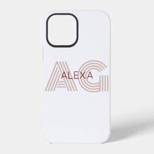 Coque iPhone 12 Monogramme moderne beige et vin