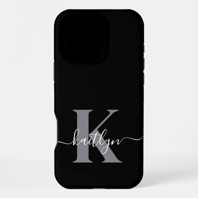 Coque iPhone Monogramme moderne Black Grey (Verso)