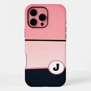 Coque iPhone 16 Pro Max Monogramme Moderne Féminin Chic Rayure Rose Noir