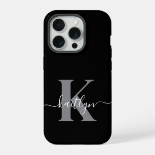 Monogramme moderne gris noir script
