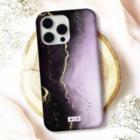 Monogramme Moderne Ombre Violet Et Or Agate Capric