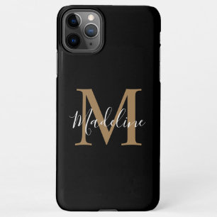 Coque iPhone 11Pro Max Monogramme moderne or noir simple et élégant