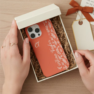 Coque iPhone 16 Pro Max Monogramme Moderne Orange Terracotta Rose Blush